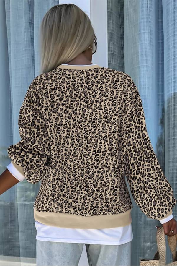 Stilla | Sweatshirt Rundhalet med leopardmønster Pergament