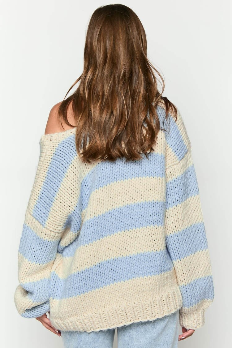 Stilla | Cozy Off-The-Shoulder Striped Knit Sweater til Efterårs Lag