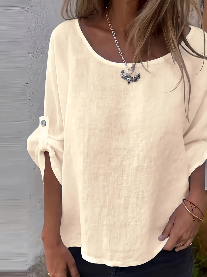 Stilla | Elegant Hvid Dametop, Minimalistisk Design, Rund Halsudskæring, Polyester
