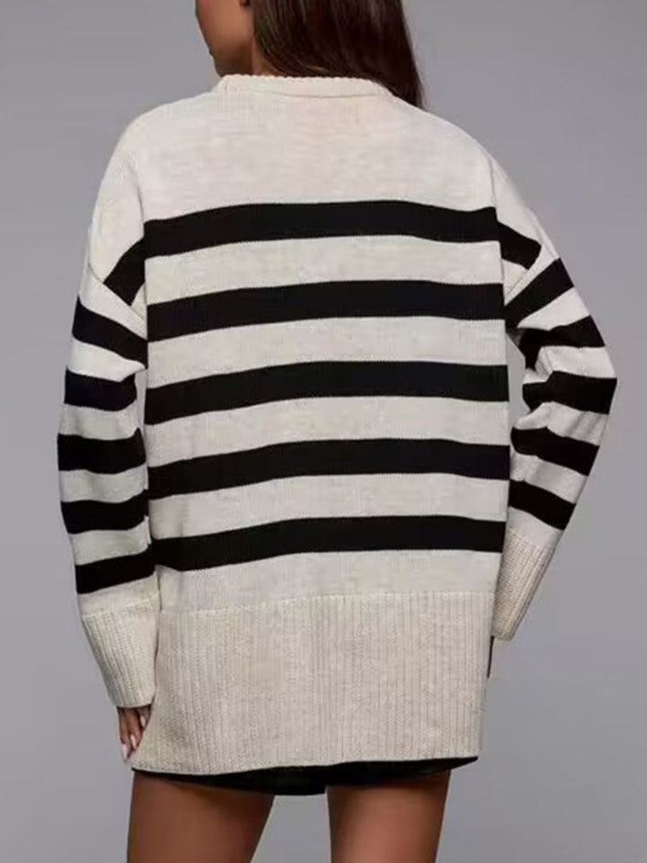 Stilla | Stribet Pullover Med Rund Hals og Slids