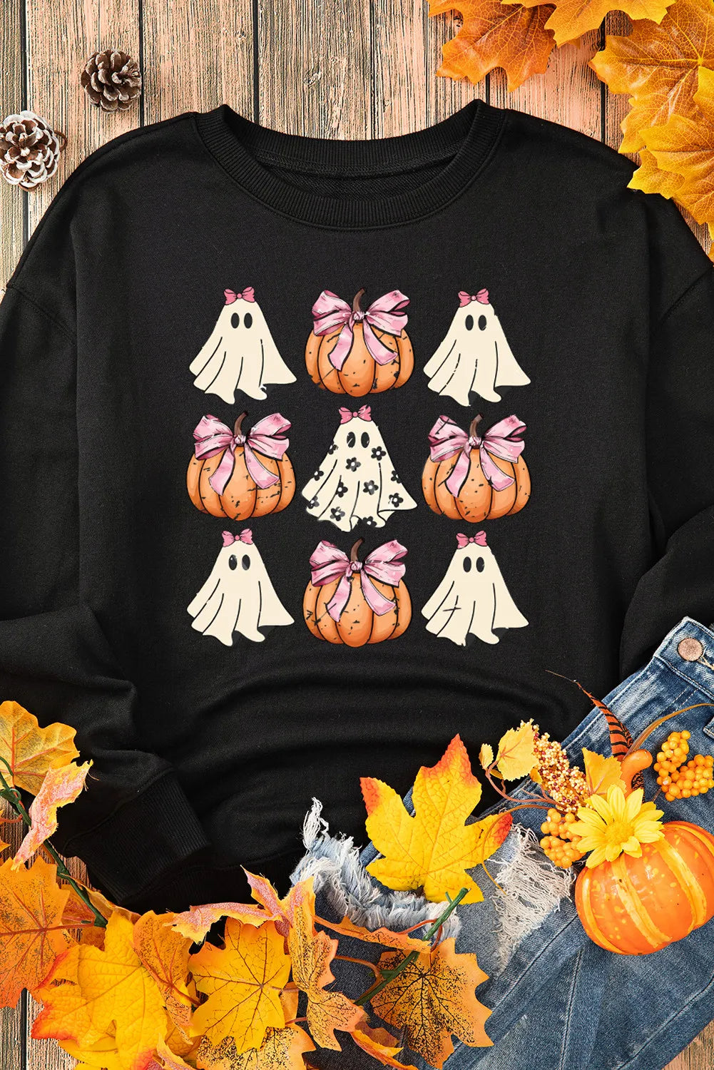 Stilla | Sweatjakke med Halloween-motiv og rund halsudskæring