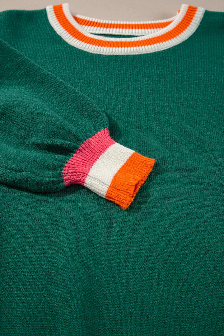 Stilla | Kontrastpullover Med Lange Ærmer og Rund Halsudskæring