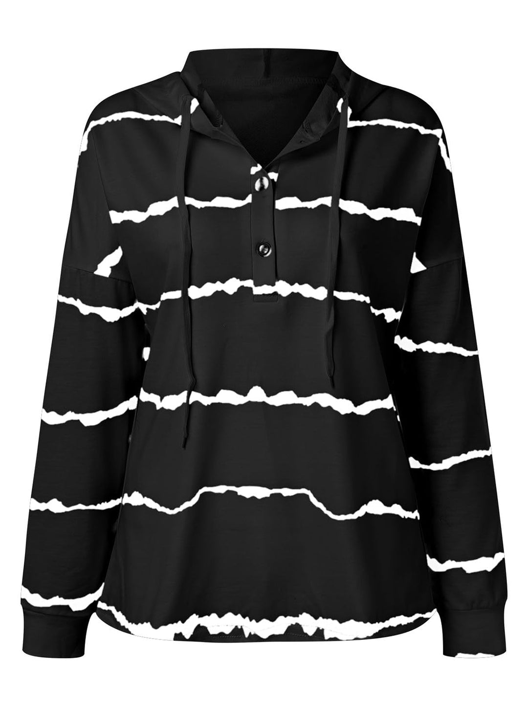 Stilla | Stribet Hættepullover Med Snøre og Lange Ærmer