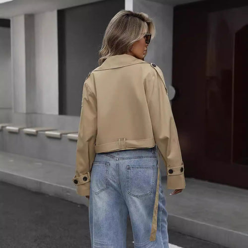 Stilla | Khaki Crop Trenchcoat - Elegant bæltestil