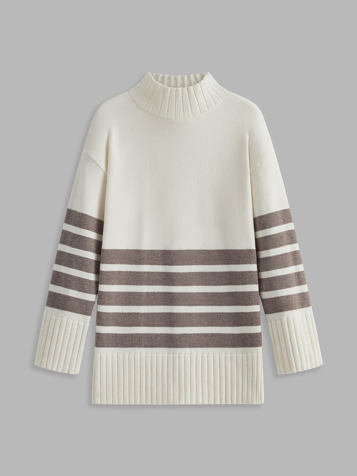 Stilla | Miss Paris Mock Neck Stribet Sweater