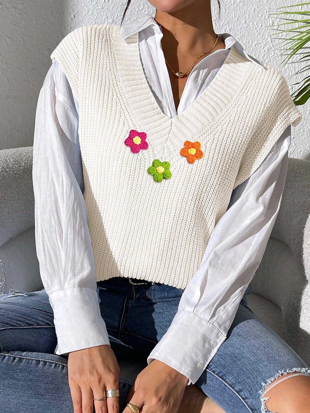 Stilla | Blomstertrøje Med V-hals