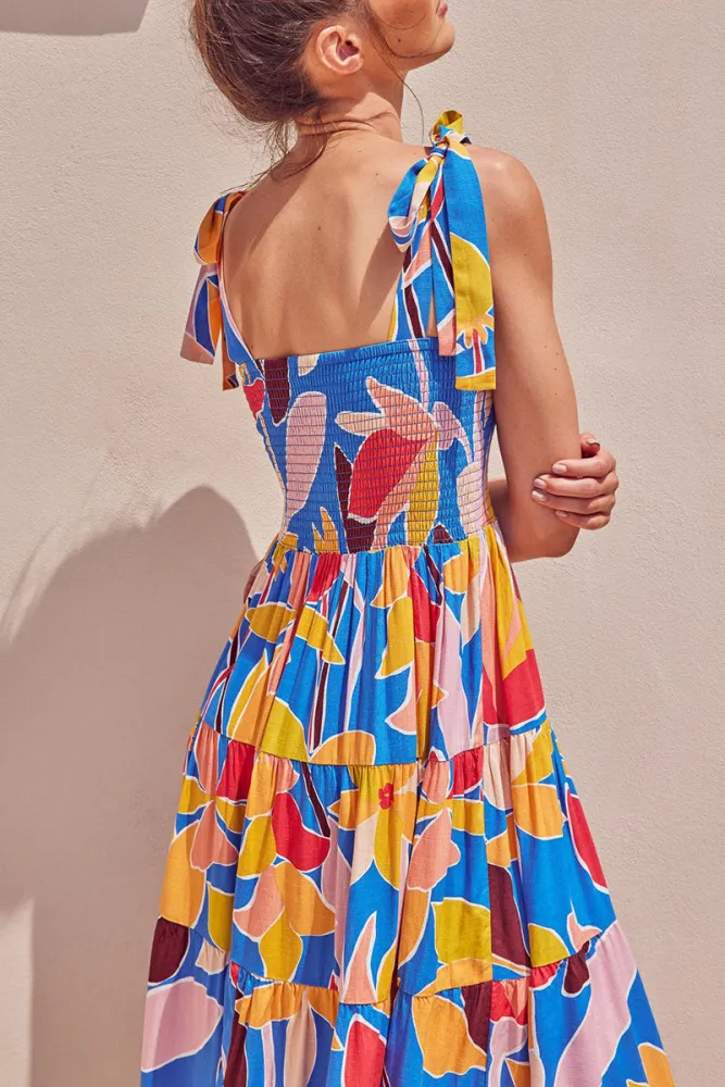Stilla | Trendy Boho Print Kjole Med Fine Stropper