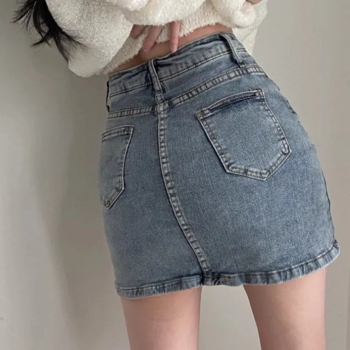 Stilla | Høj Talje Jeans Nederdel med Sidelange Slids