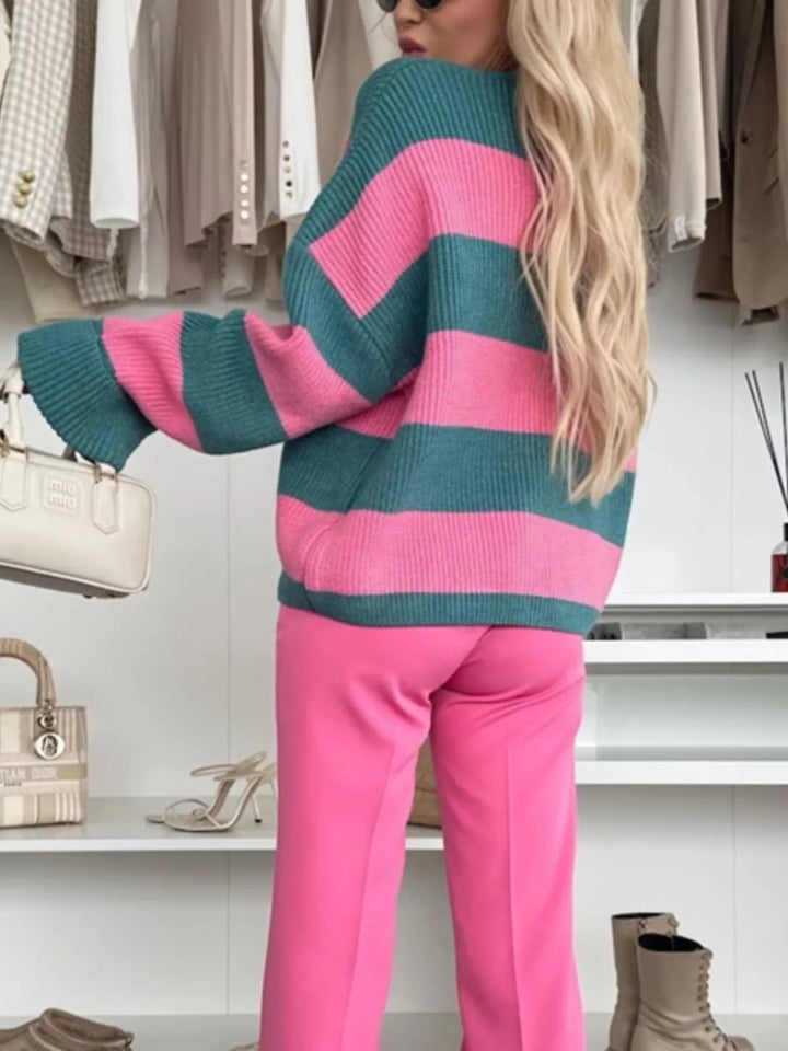 Stilla | Cozy, Casual Stripet Cardigan med V-Udskæring