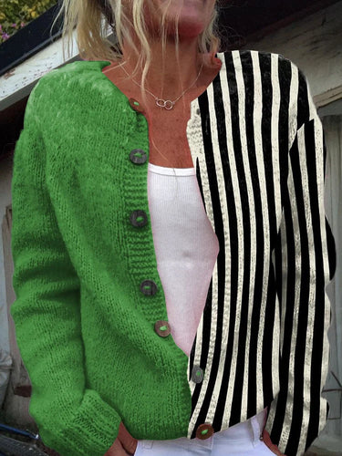 Stilla | Casual Strikjakke Pullover Med Retro Abstrakt Kunsttryk