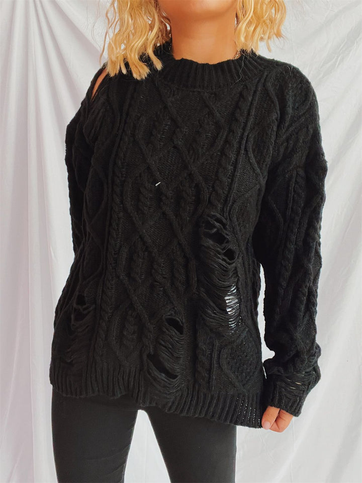 Stilla | Pullover med lange ærmer, rund halsudskæring, lavet af viklet stof med vintagestil