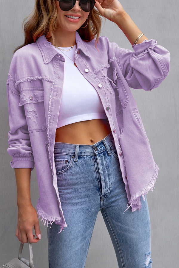 Stilla | Thinking Out Loud Lommer Frayed Denim Shacket