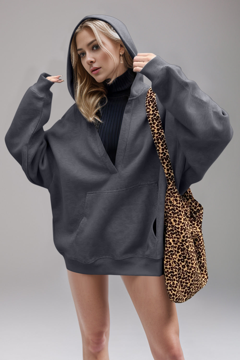 Stilla | Basic Bae Air Scuba Hættepullover Med Lange Ærmer og Kængurulomme