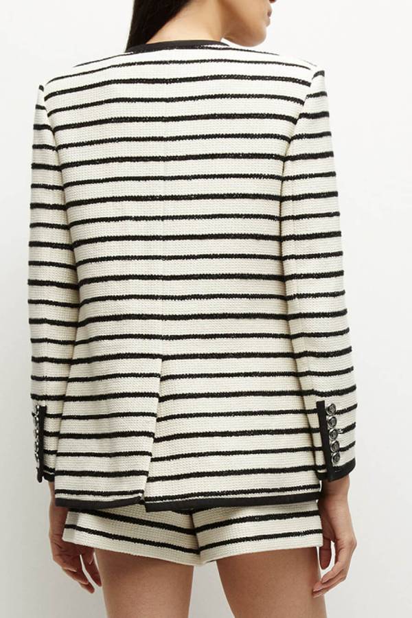 Stilla | Foster Stribet Dickey Blazer i Sort Ivory