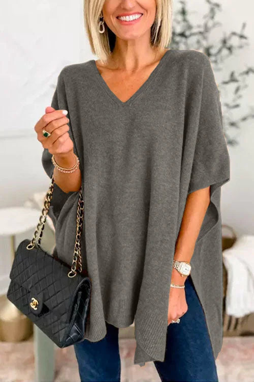 Stilla | V-hals Poncho Trøje Med Elegante Løs Pasform