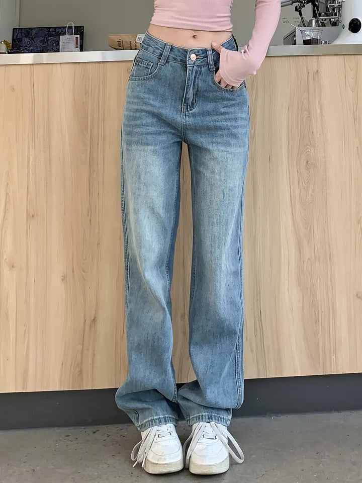 Stilla | Høj Talje Jeans Med Brede Ben Klassisk, Vaskede Denim En Løs Pasform