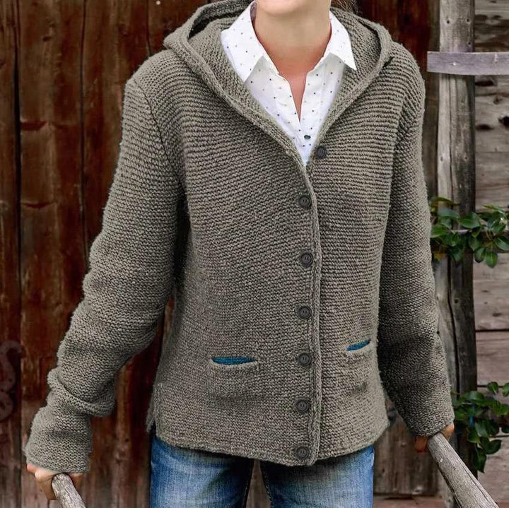 Stilla | langærmet cardigan med hætte og knapper