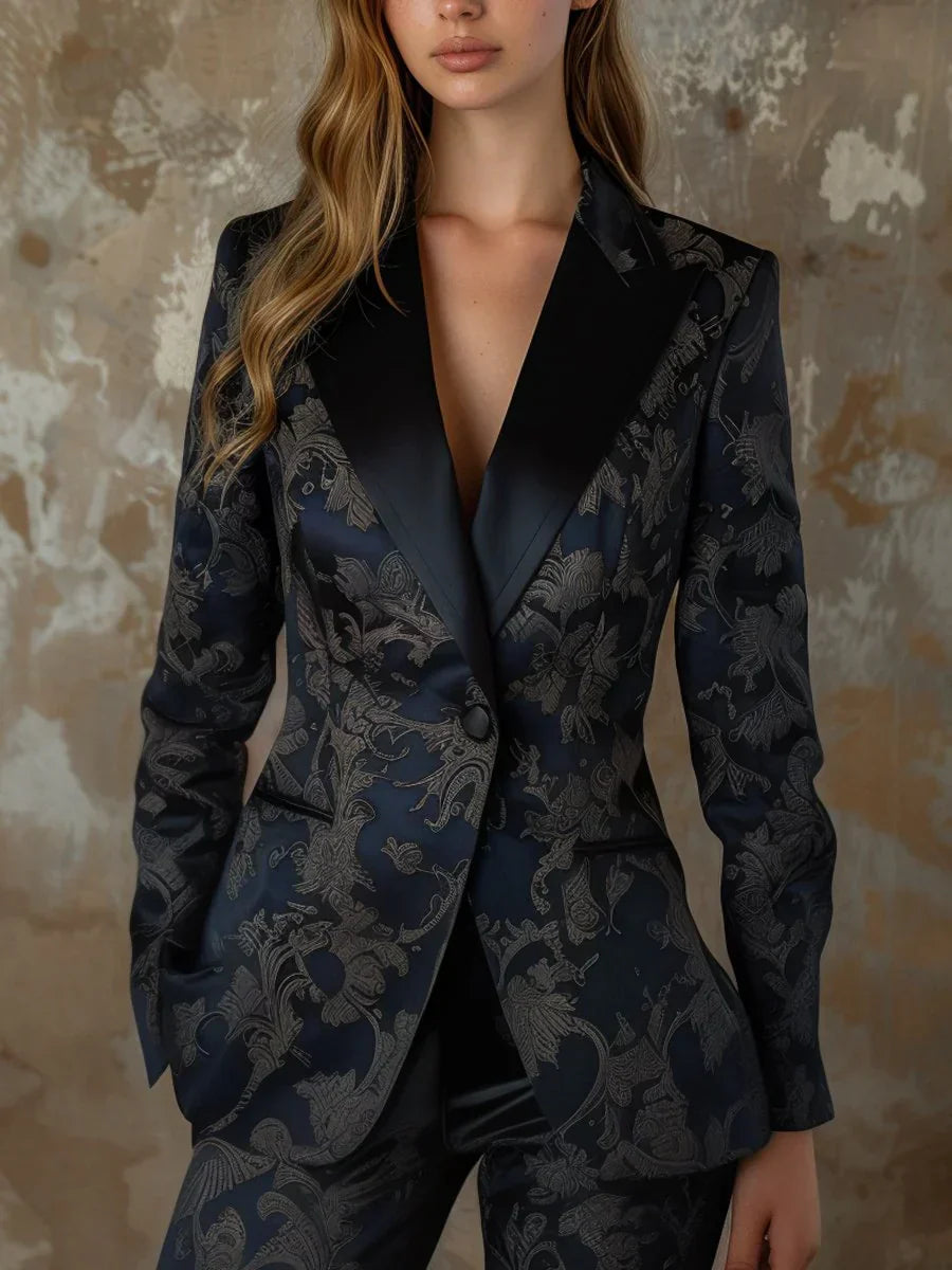 Stilla | Frakke I Satin Jacquard Blå