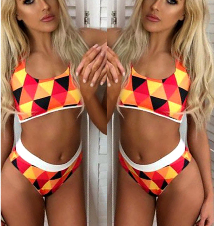 Dame Sporty Bikini med geometrisk mønster og høj talje Stilla