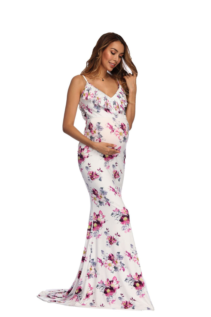 Dame Blomster Volanger Graviditet Maxi Kjole Stilla