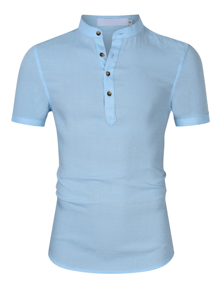 Herrer Kortærmet Henley-Shirt med moderne ståkrave og fin struktur Stilla
