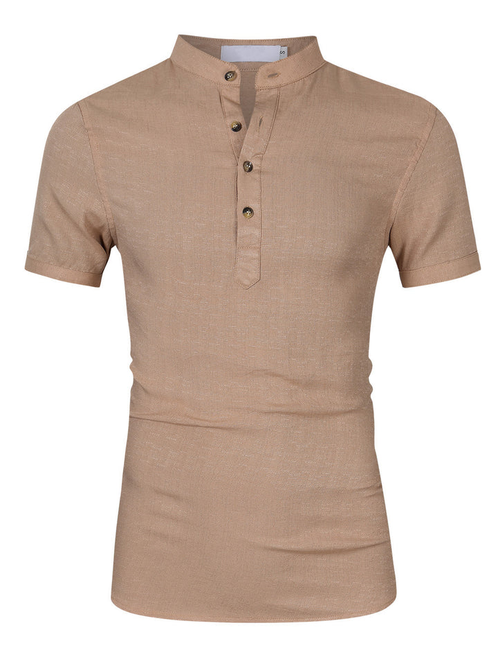Herrer Kortærmet Henley-Shirt med moderne ståkrave og fin struktur Stilla