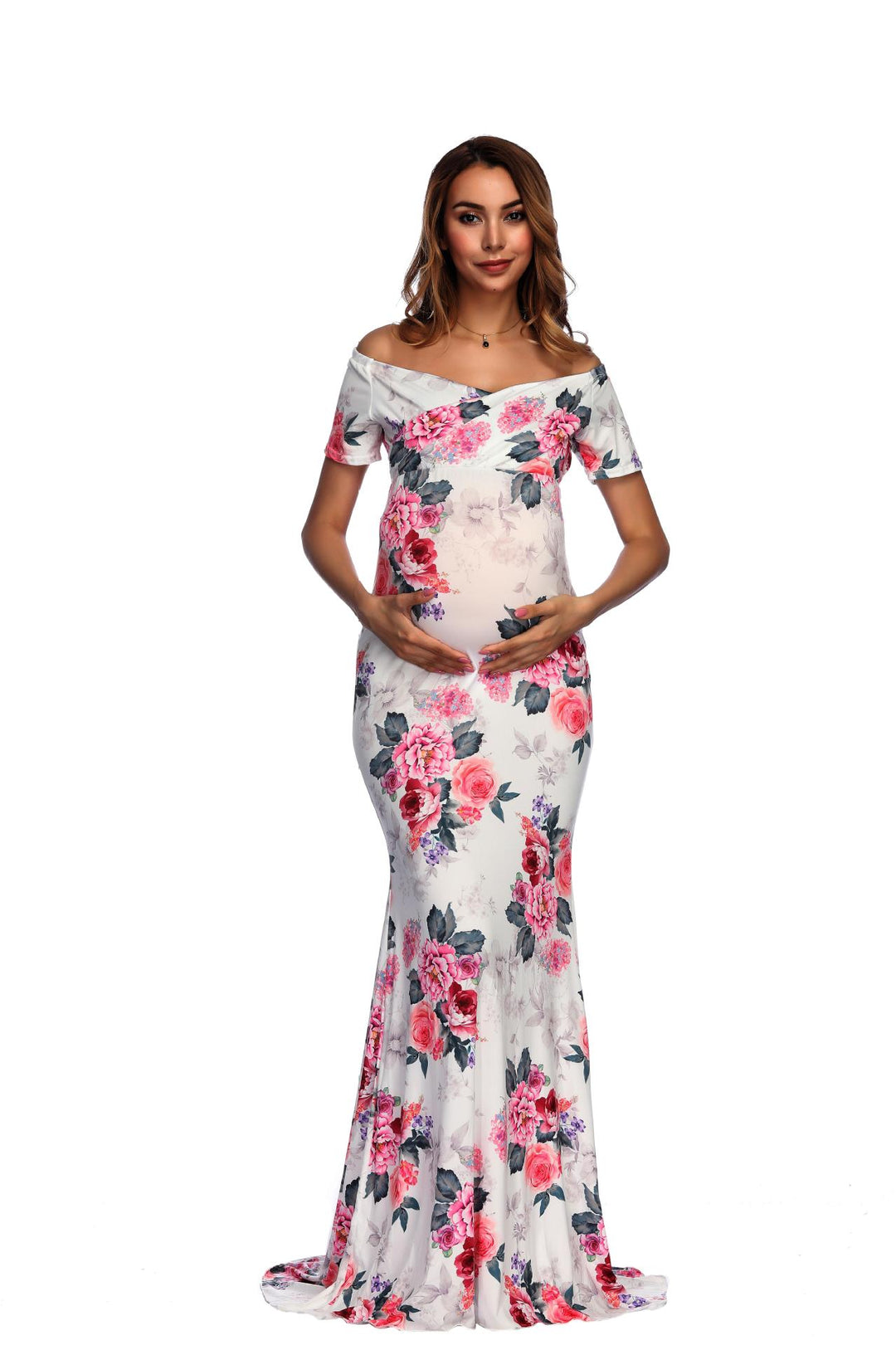 Dame Floral Print Graviditet Maxikjole Stilla
