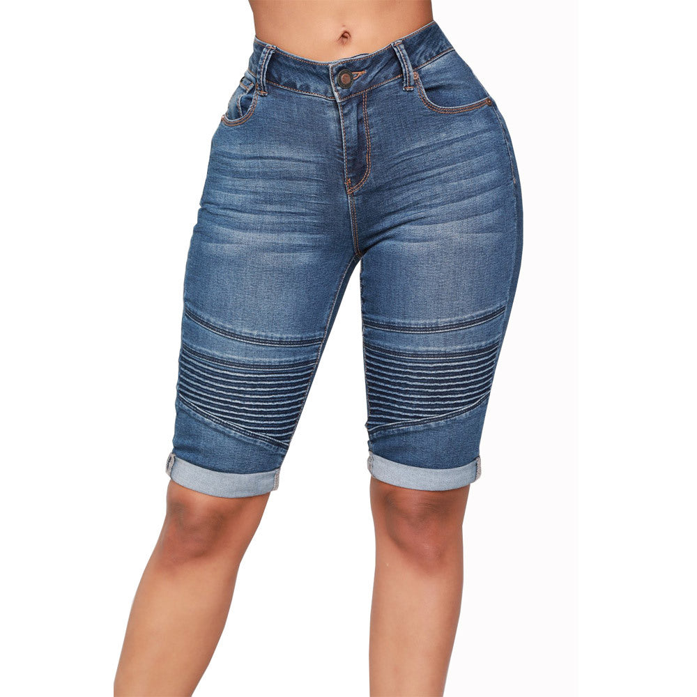 Dame trendy jeans-shorts med struktureret design og høj talje Stilla