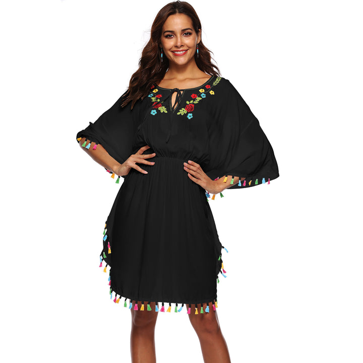 Oversized Broderet Boho Strandkjole Stilla