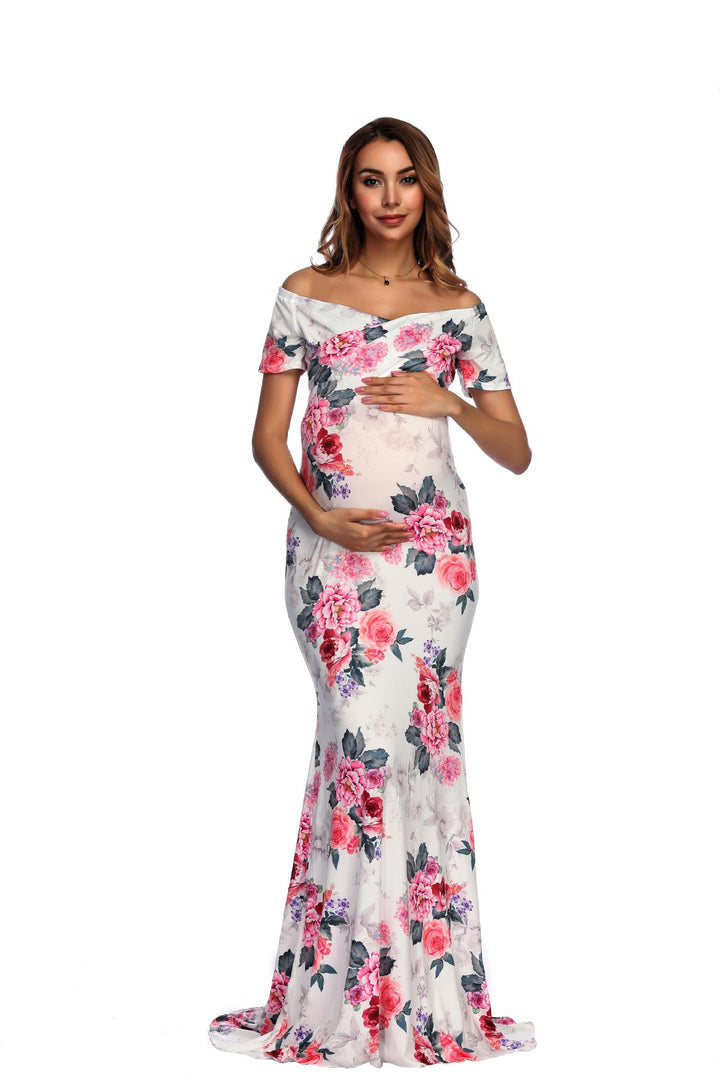 Dame Floral Print Graviditet Maxikjole Stilla