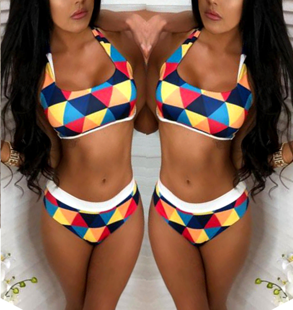 Dame Sporty Bikini med geometrisk mønster og høj talje Stilla
