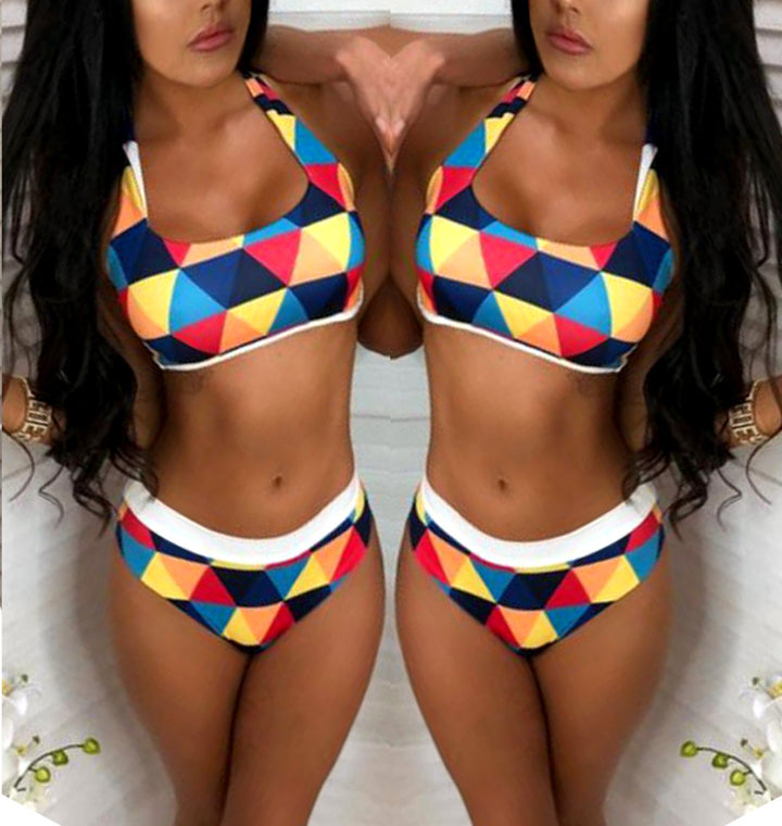 Dame Sporty Bikini med geometrisk mønster og høj talje Stilla