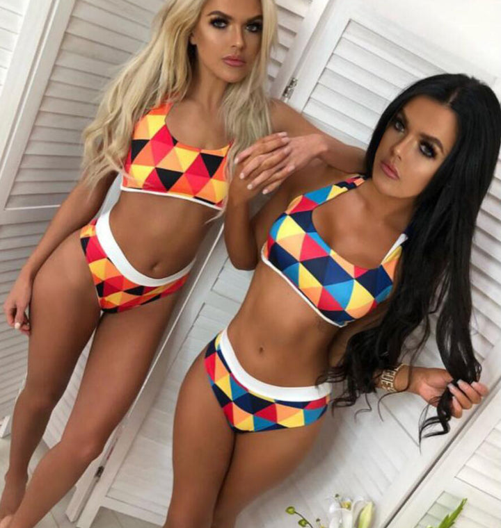 Dame Sporty Bikini med geometrisk mønster og høj talje Stilla