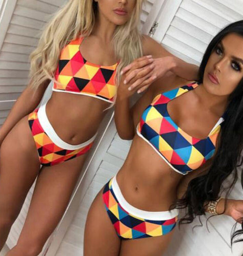Dame Sporty Bikini med geometrisk mønster og høj talje Stilla