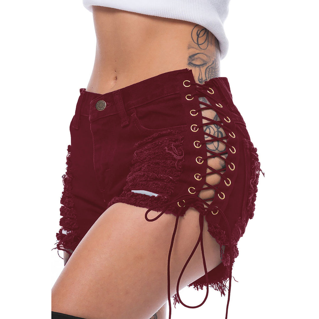 Dame Designer-shorts i used-look med snøring Stilla