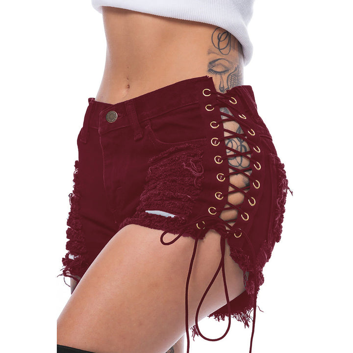 Dame Designer-shorts i used-look med snøring Stilla