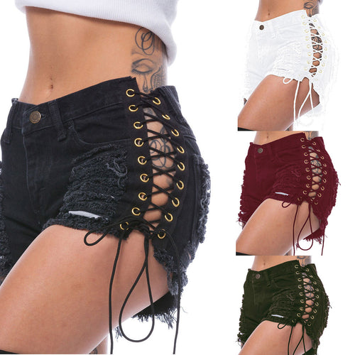 Dame Designer-shorts i used-look med snøring Stilla