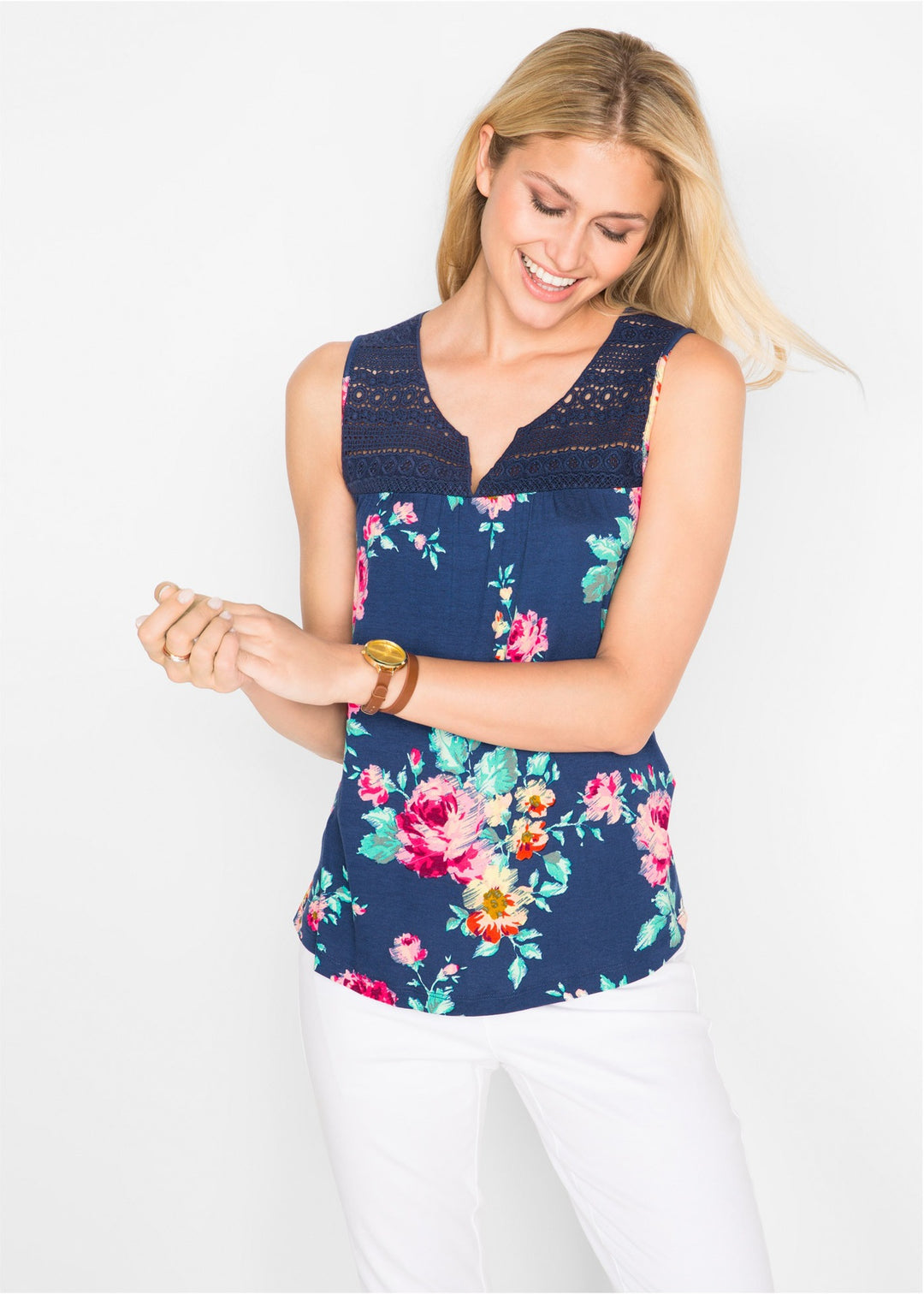 Kvinder Floral Print V-Udskæring Top Stilla