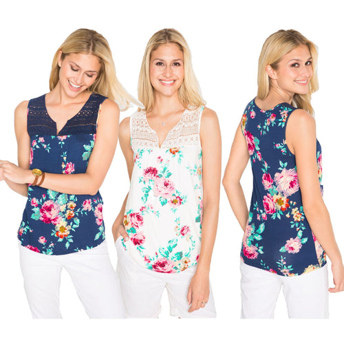 Kvinder Floral Print V-Udskæring Top Stilla