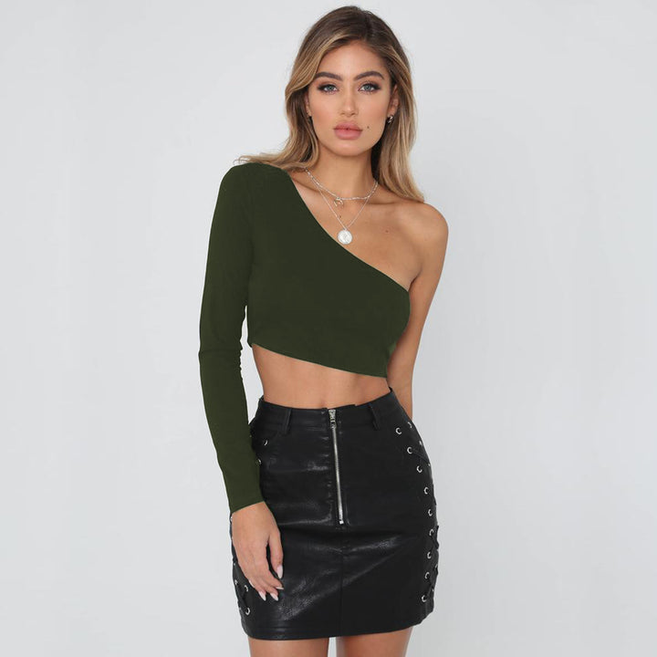Dame asymmetrisk crop-top med lange ærmer og figursyet snit Stilla