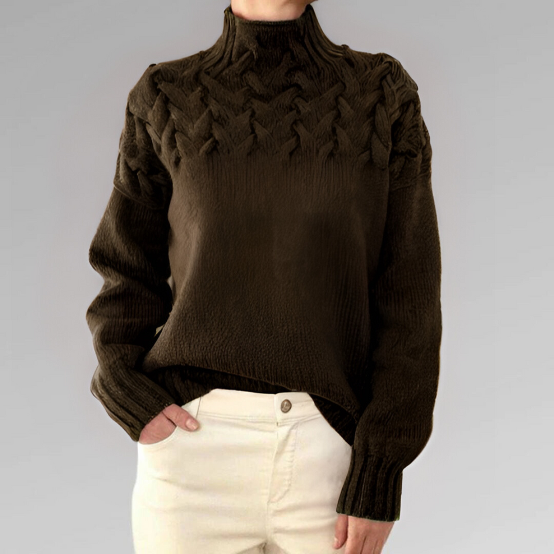 Stilla | Dame-Rullekrave Sweater med Fletmønster