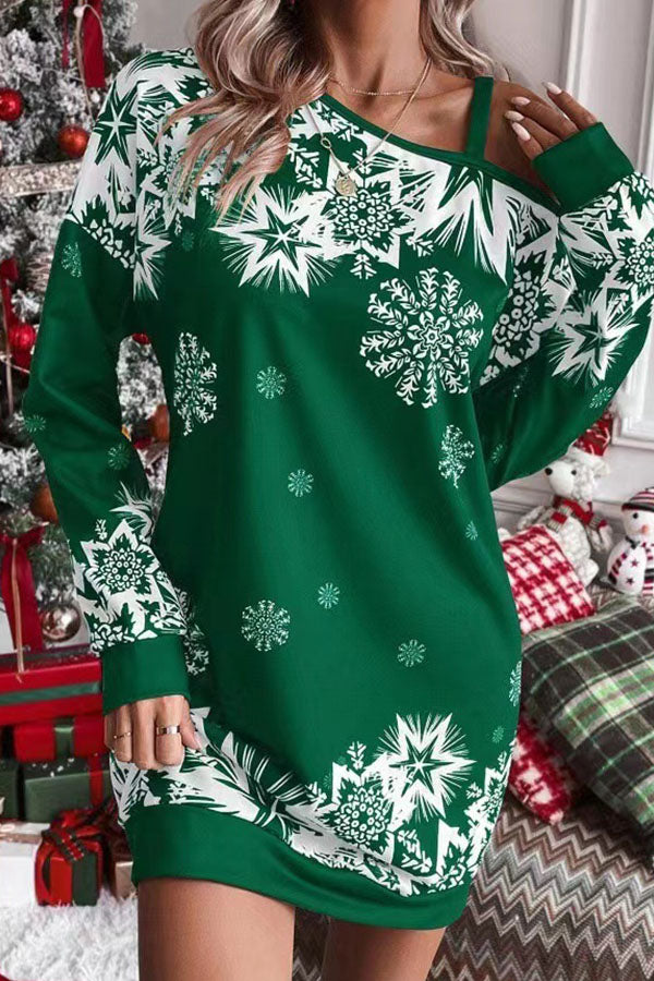 Stilla | Jule-snefnug Kold-skulder Løs sweatshirt Mini kjole