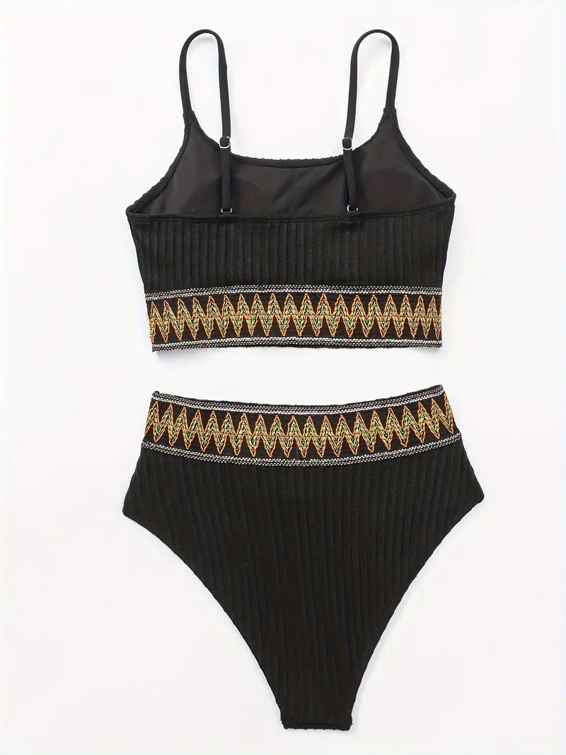 Stilla | Stribet Bikini-Top og Høj Talje Bukser