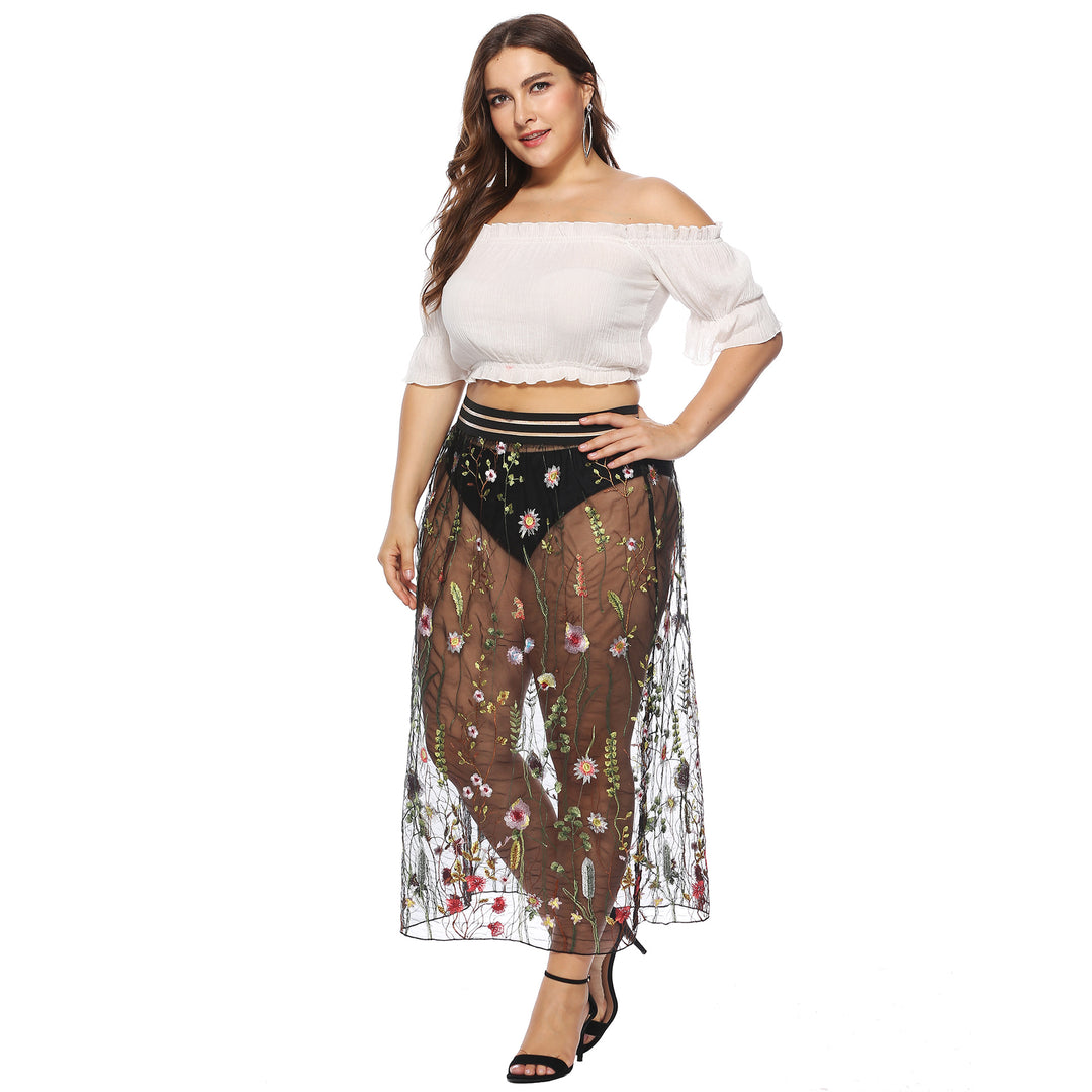 Dame Broderet Transparent Maxi Kjole Stilla