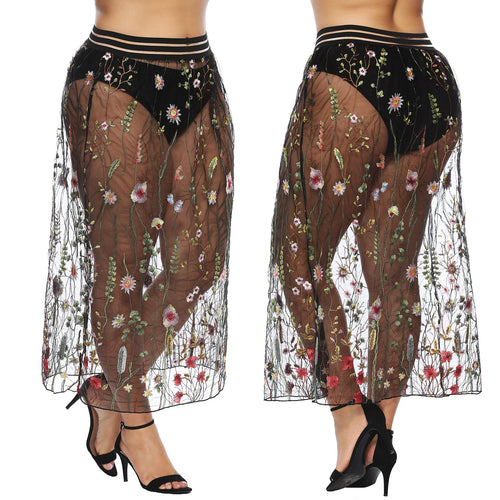 Dame Broderet Transparent Maxi Kjole Stilla
