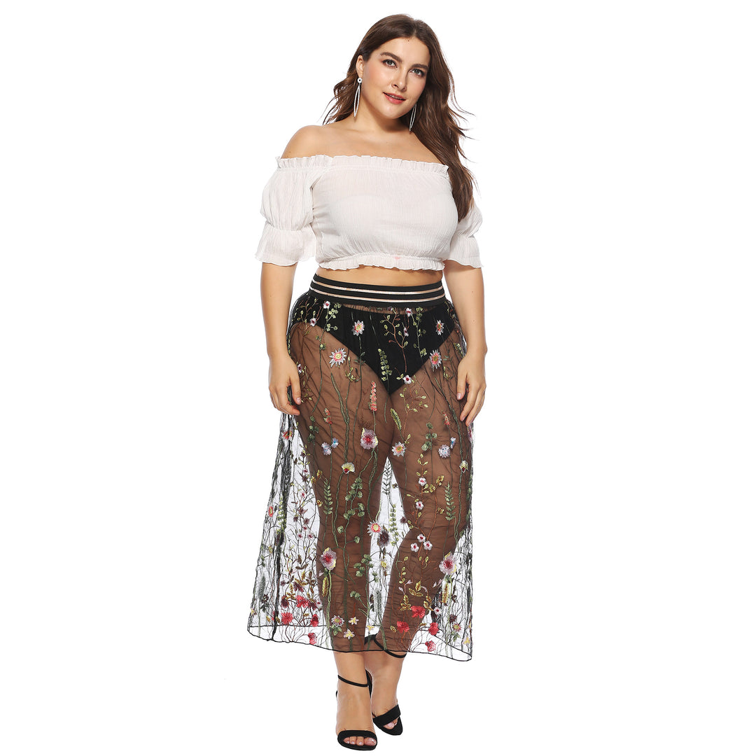 Dame Broderet Transparent Maxi Kjole Stilla