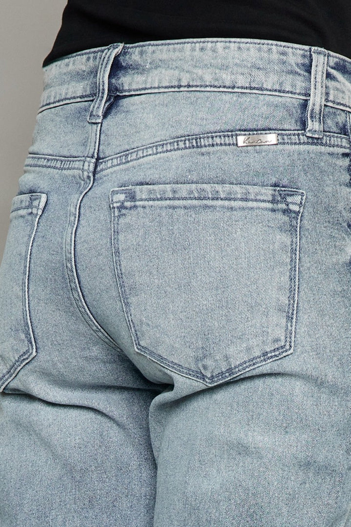 Stilla | Høj Talje Knap Fly Raw Hem Beskårede Lige Jeans