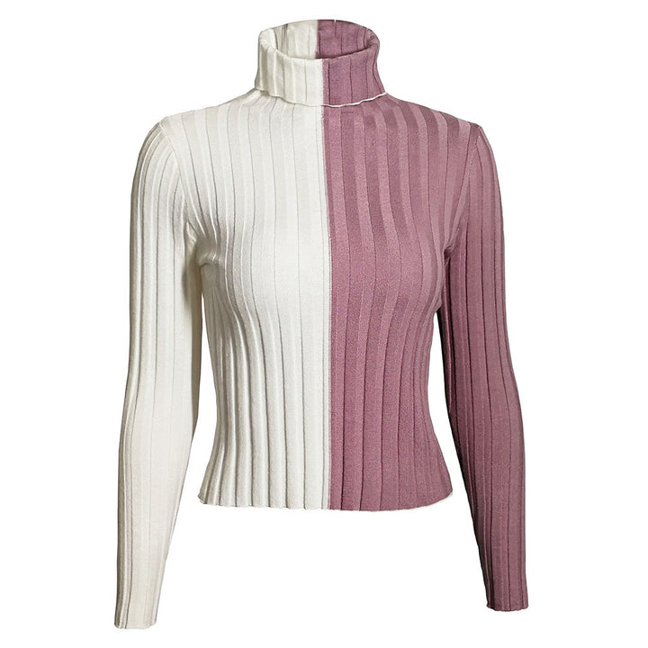 Dame rullekrave sweater med kontrasterende ribstrik detaljer Stilla