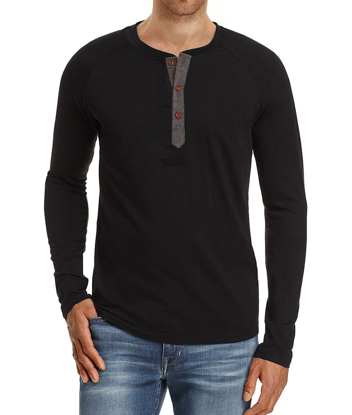 Herrer Langærmet Henley-skjorte med åndbart materiale og moderigtige knapper Stilla