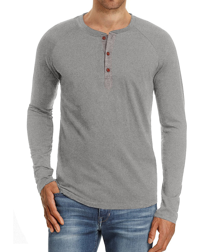 Herrer Langærmet Henley-skjorte med åndbart materiale og moderigtige knapper Stilla